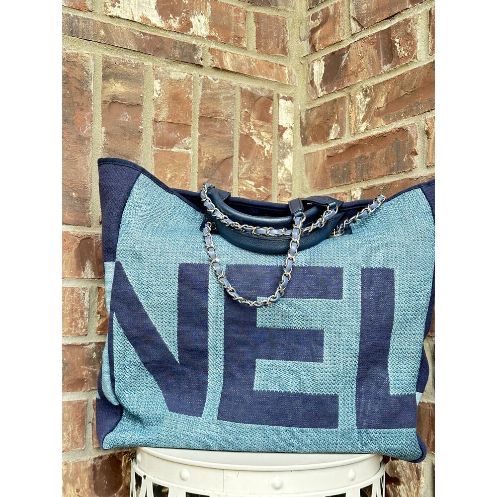 Chanel Deauville Logo Shopping Tote Printed Raffia Large 82938